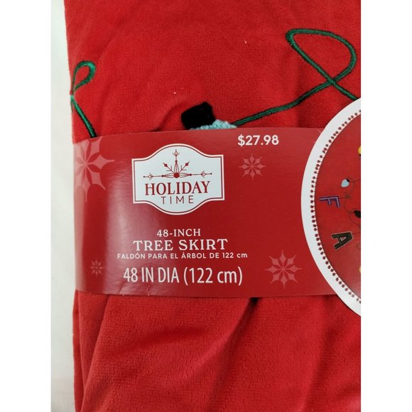 Holiday Time Fa La La La 48 In Christmas Tree Skirt Red Embroidered Bulbs New - Picture 3 of 5